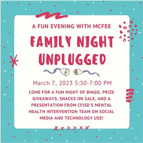 Family Night Unplugged March 7, 2023 5:30-7:30